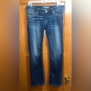 BKE Denim Stella Jeans Women’s 30R Barrel Frayed Fringe White Stitch Stretch
